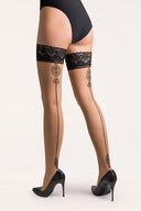 Pończochy samonośne Calze Lana z ozdobnym szwem w kolorze nocciola/nero, rozmiar 1/2 #extras_nocciola/nero