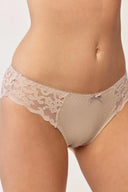 Damskie figi Gabriella BM054 z koronką w kwiatki w kolorze latte rozmiar S/M #extras_latte