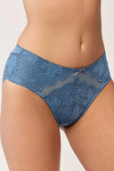 Figi damskie Gabriella BM056 z koronki w roślinny wzór w kolorze niebieskim rozmiar S/M #extras_blue