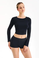 Bezszwowy krótki top z długim rękawem Gabriella w kolorze czarnym, rozmiar S/M #extras_black