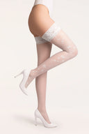 Wzorzyste pończochy samonośne Loretta w kolorze bianco, rozmiar 1/2 #extras_bianco