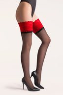 Pończochy samonośne Victoria Gabriella w kolorze czarnym z czerwonym detalem przy stopie, rozmiar 1/2 #extras_nero/nero/red