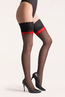 Pończochy samonośne Victoria Gabriella czarne z czerwonym pasem górnym, rozmiar 1/2 #extras_nero/red/nero