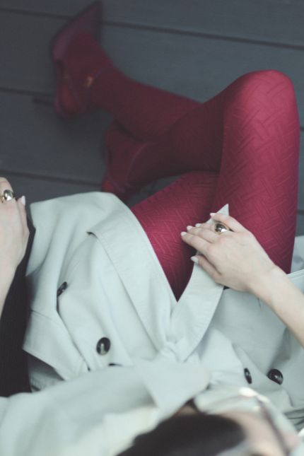 rajstopy bordowe wzorzyste